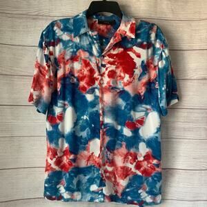 No Boundaries Mens Button Up Shirt Tie Dye Red White and Blue Size S (34-36)